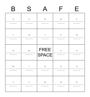 SAFETY BINGO Card