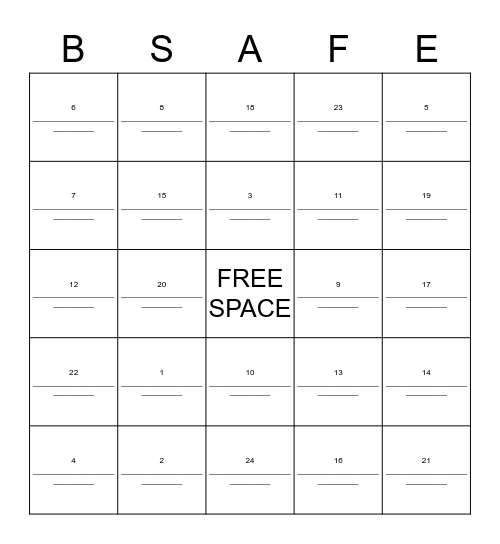 SAFETY BINGO Card