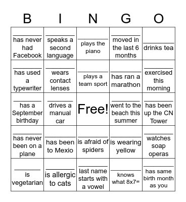 People Bingo Card