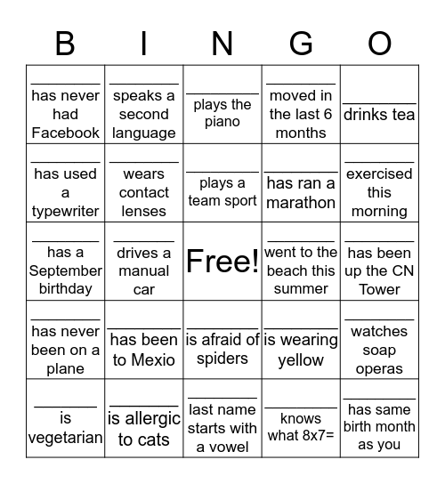 People Bingo Card