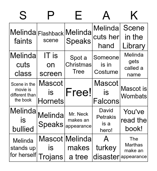 SPEAK! Bingo Card