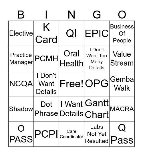PCMH Bingo Card