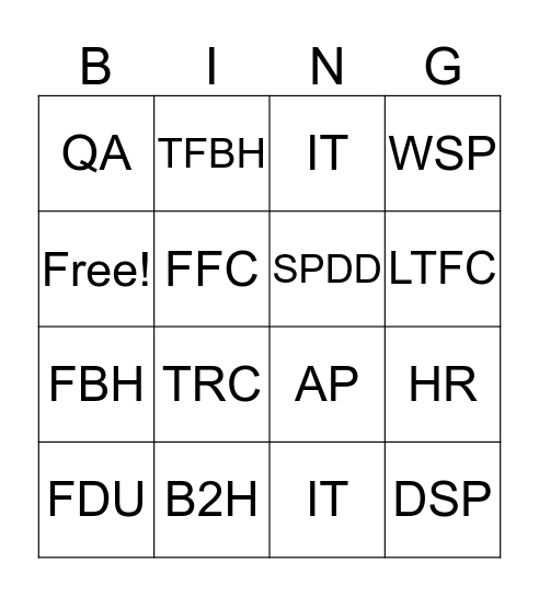 Abbott House Bingo Card