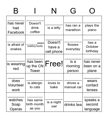 People Bingo Card