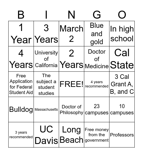 Untitled Bingo Card