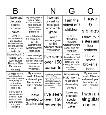 Fun Facts Bingo Card