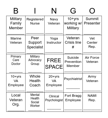 Summit Networking Bingo Card