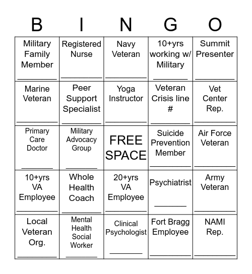 Summit Networking Bingo Card