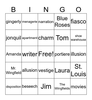 The Glass Menagerie Bingo Card
