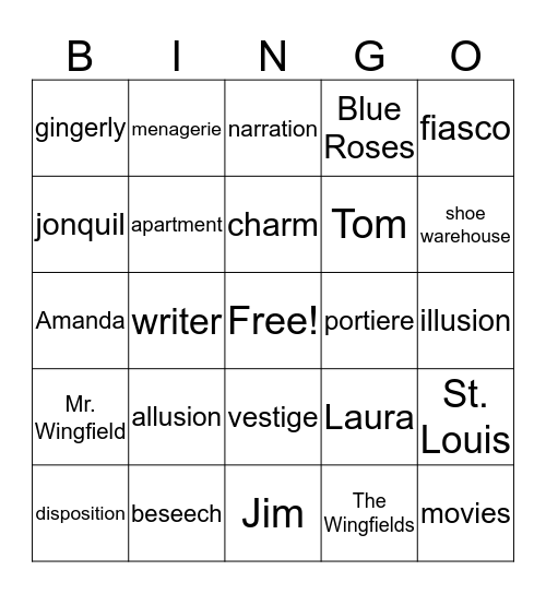 The Glass Menagerie Bingo Card