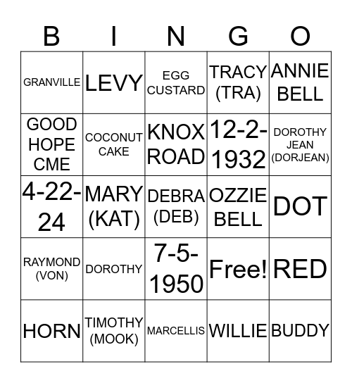 MORGAN FAMILY VALUES Bingo Card