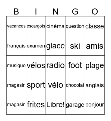 Tu aimes...? Bingo Card