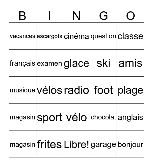 Tu aimes...? Bingo Card