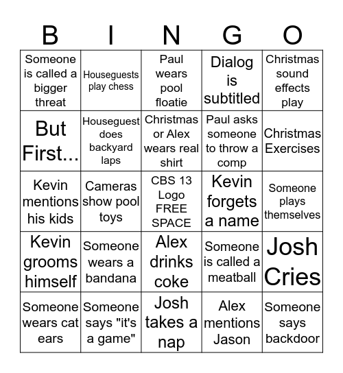 Big Brother Bingo Card