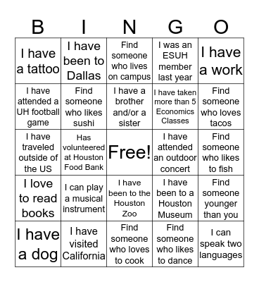 Economics Society Bingo! Bingo Card