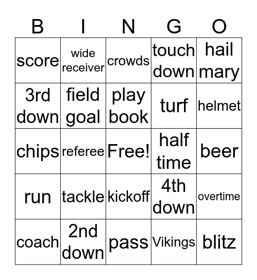 FOOTBALL BINGO Card