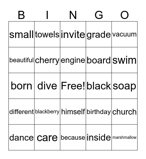 Vocabulary Bingo Card