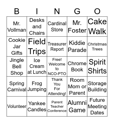 Welcome to PTO Bingo Card