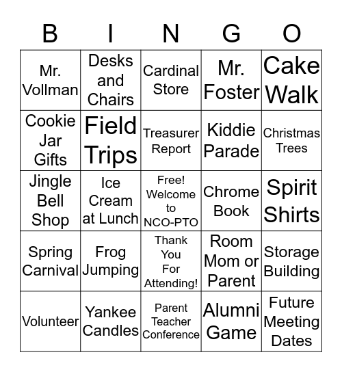 Welcome to PTO Bingo Card