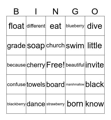 Vocabulary Bingo Card