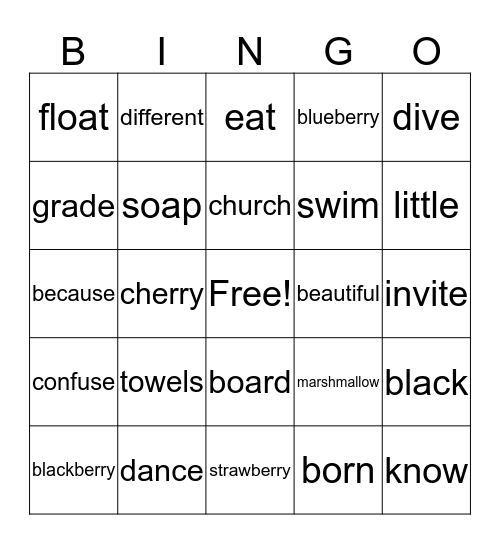 Vocabulary Bingo Card