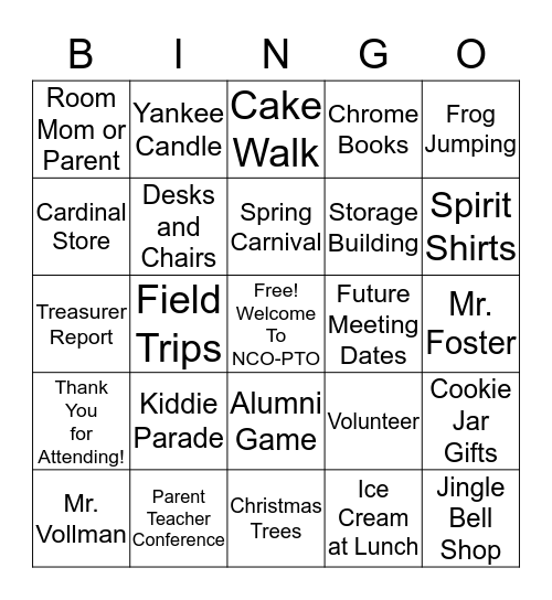 Welcome to PTO Bingo Card