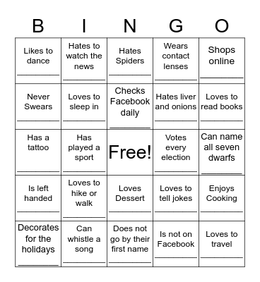 GET TO KNOW YOU BINGO Card