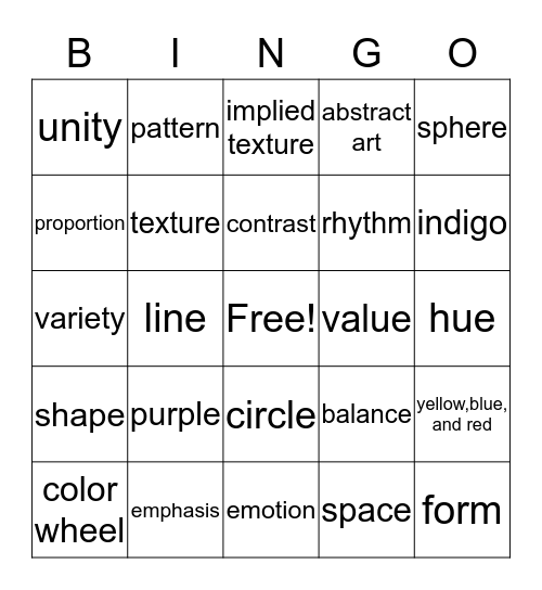 Principles and Elements of Art Bingo Card