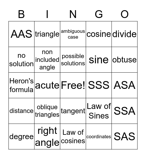 Unit 5 bingo Card