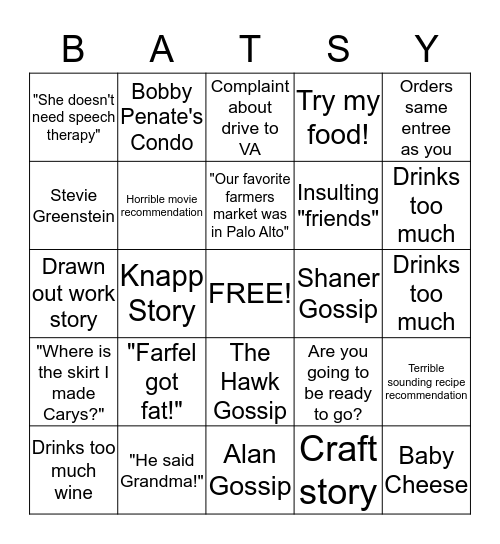 Batsy Bingo!!!! Bingo Card