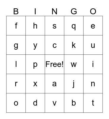 Alphabet Bingo Card