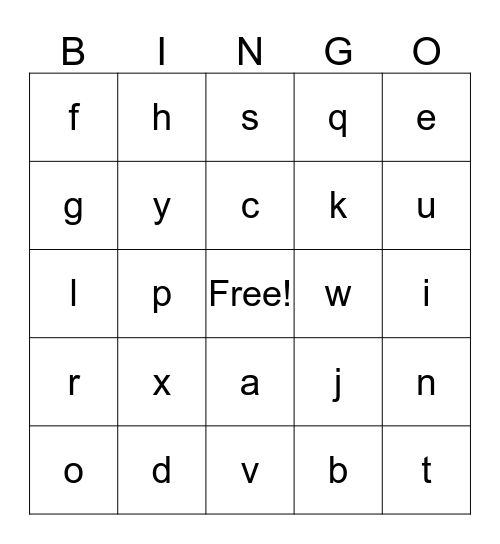 Alphabet Bingo Card