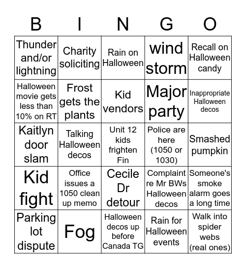 Fall Bingo Card 1 Bingo Card