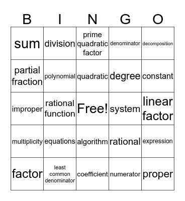 Precalc 6.4 Bingo Card