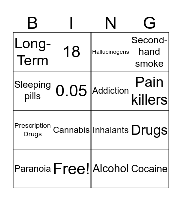 Drugs Bingo Card