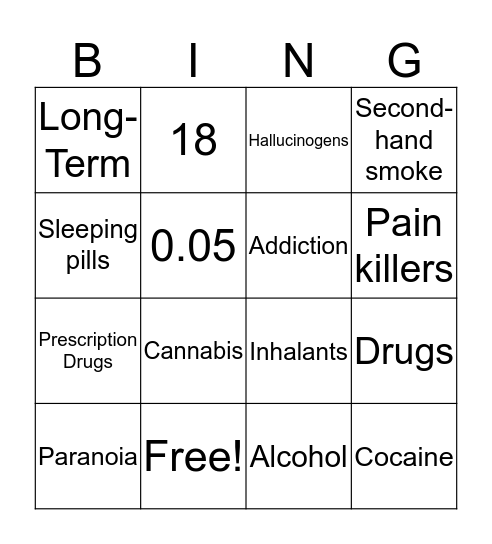 Drugs Bingo Card