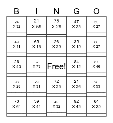 Multiplication with Two-Digit Factors Bingo Card