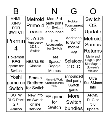 Nintendo Direct Bingo  Bingo Card