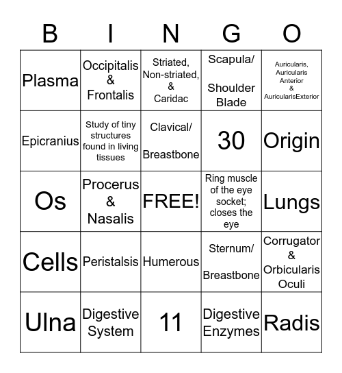 Chapter 6  Bingo Card