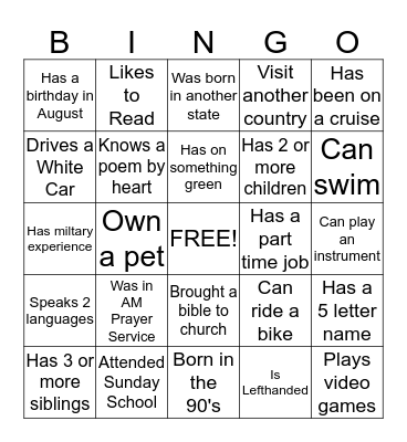 Cell 8 Bingo Icebreaker Bingo Card