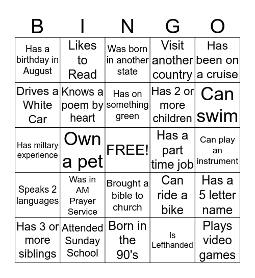 Cell 8 Bingo Icebreaker Bingo Card