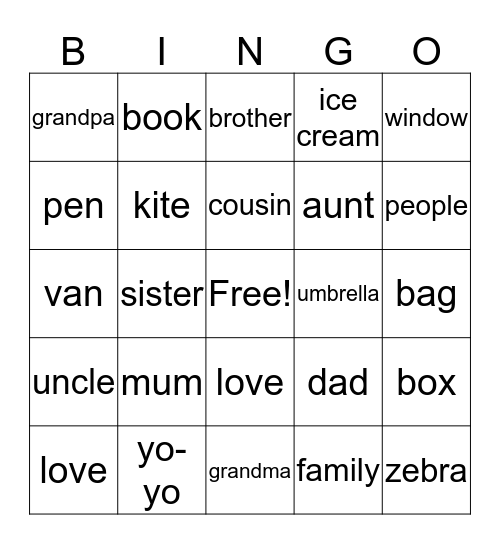 My family is great! Bingo Card