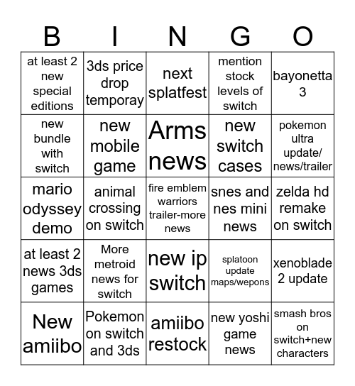 Nintendo Bingo Card