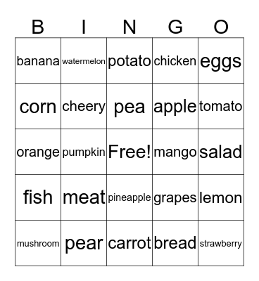 Food Bingo Card