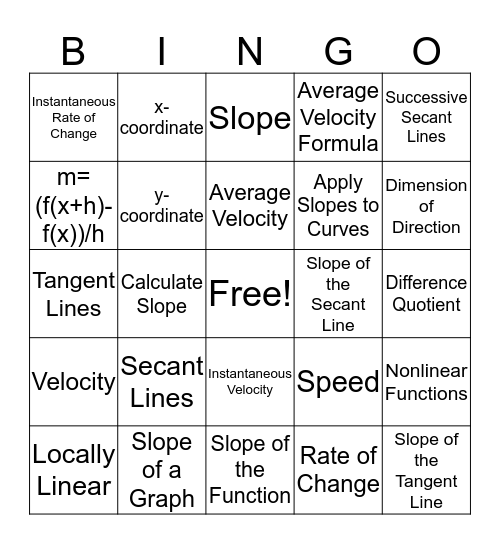 12.3 Bingo Card