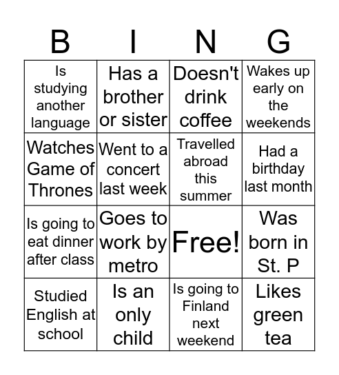 Question Forms Bingo Card
