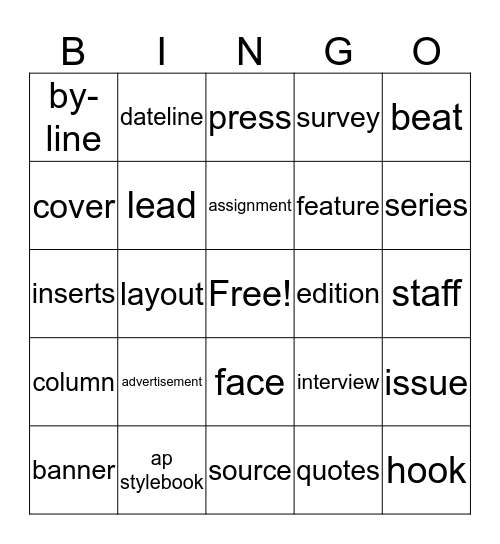 JOURNALISM BINGO Card