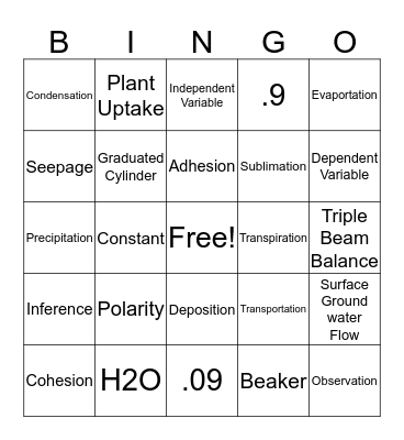 Properties of Water and the Water Cycle Bingo Card