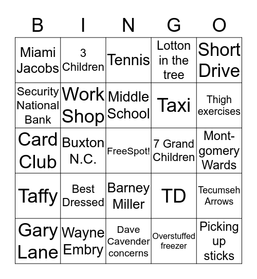 Don and Shirley's life together Bingo Card