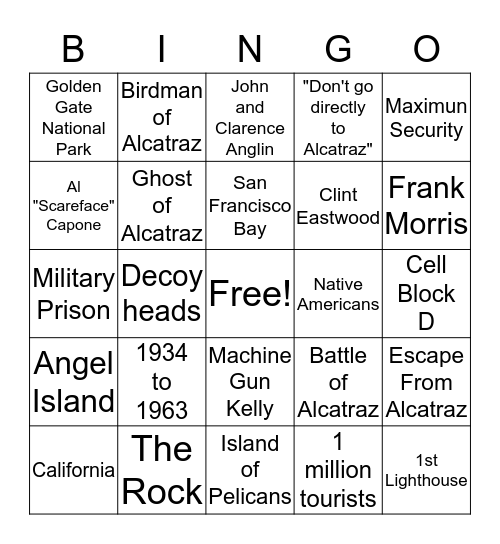 ALCATRAZ Bingo Card
